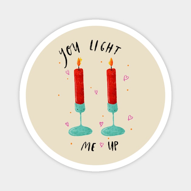 “You light me up” Candle Pun Magnet by Maddyslittlesketchbook